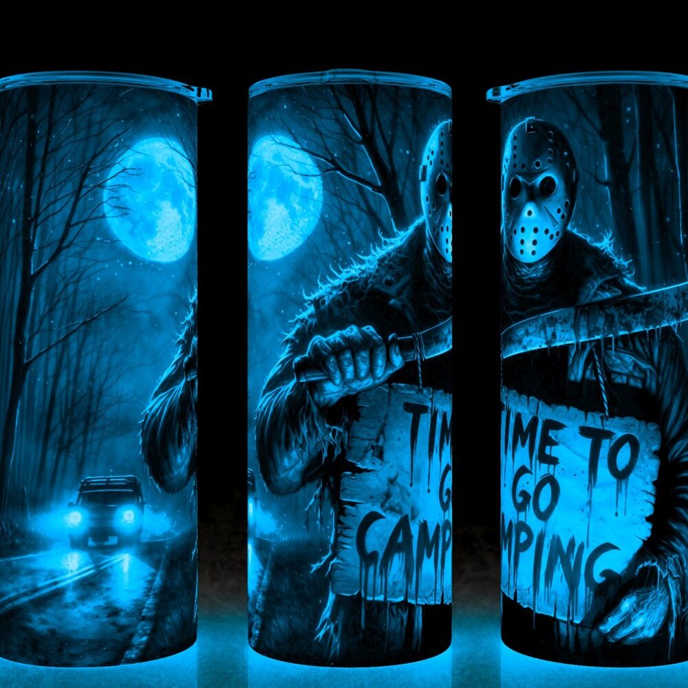 Glow in the Dark Jason Friday the 13th Time to Go Camping Horror Cup Mug Tumbler